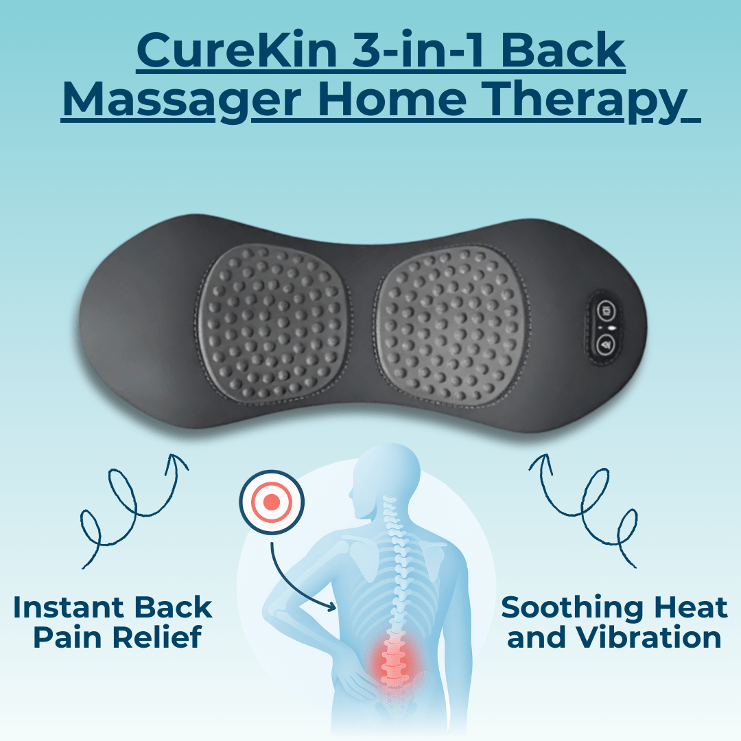 Back Massager with Heat, Vibration & Spinal Support – Relieve Sciatica, Lower Back Pain & Posture Stress | CureKin 3 - in - 1 Home Therapy - CureKin