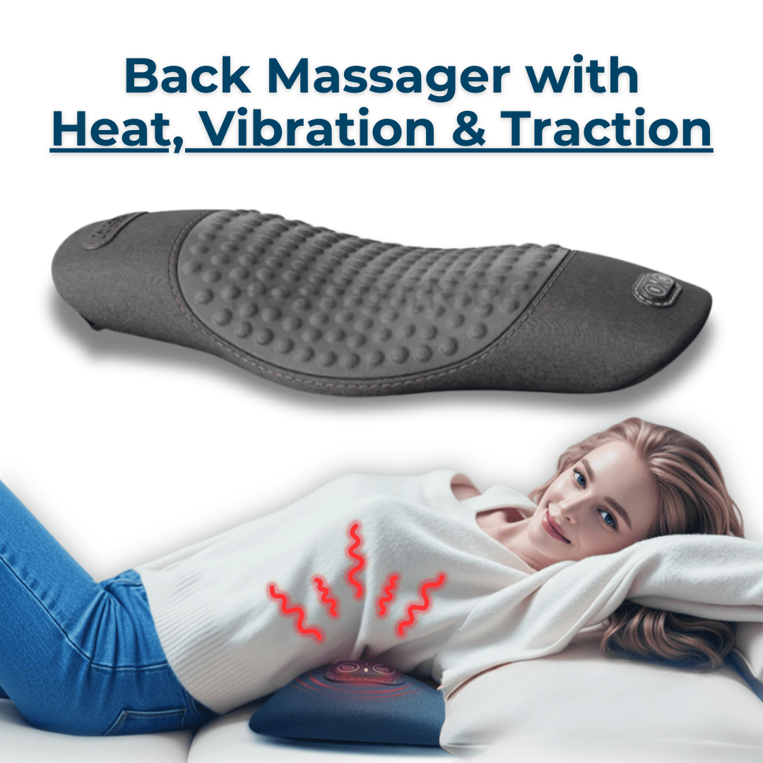 CureKin 3 - in - 1 Back Massager with Heat, Vibration & Traction – Sciatica & Lower Back Pain Relief - CureKin