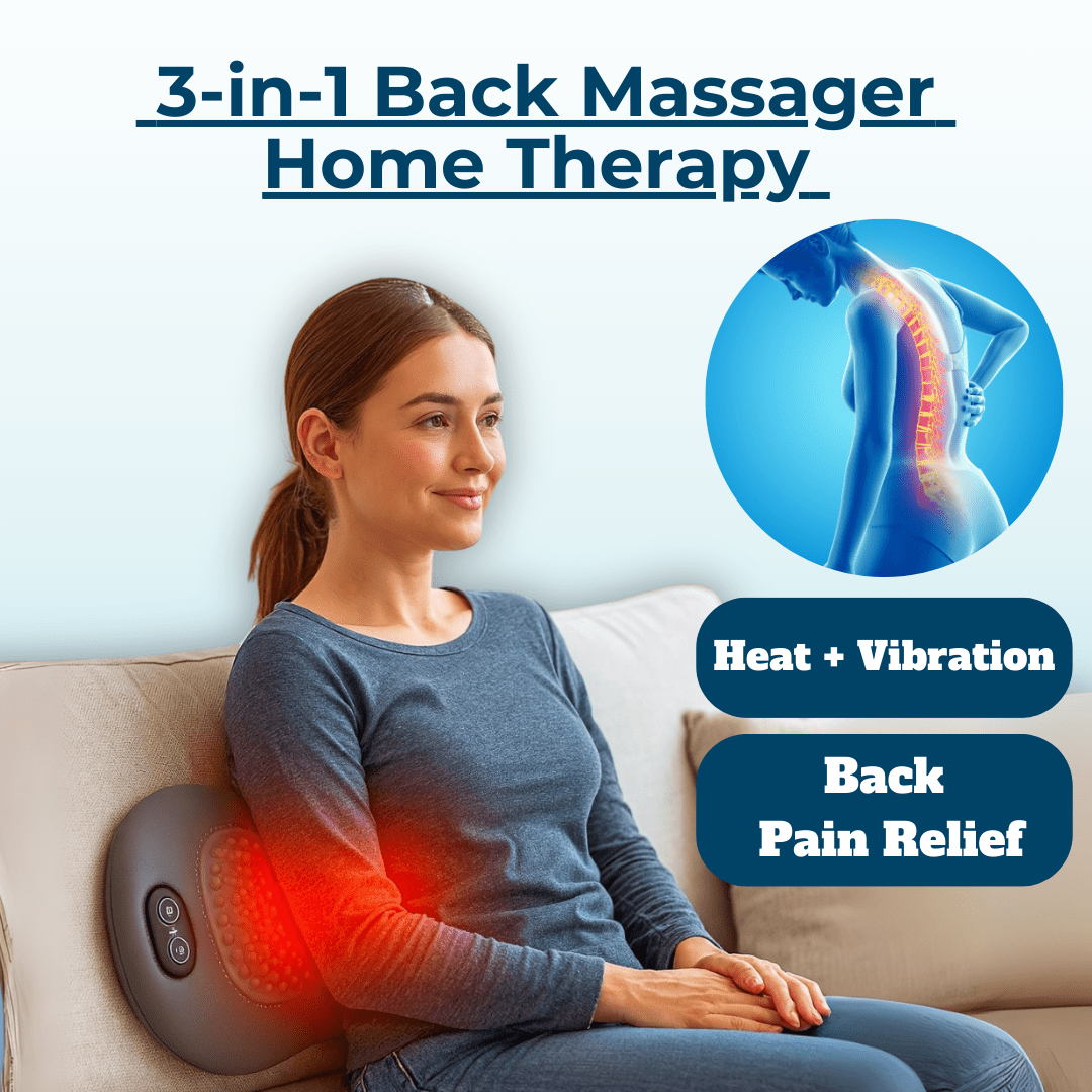Back Massager with Heat, Vibration & Spinal Support – Relieve Sciatica, Lower Back Pain & Posture Stress | CureKin 3 - in - 1 Home Therapy - CureKin