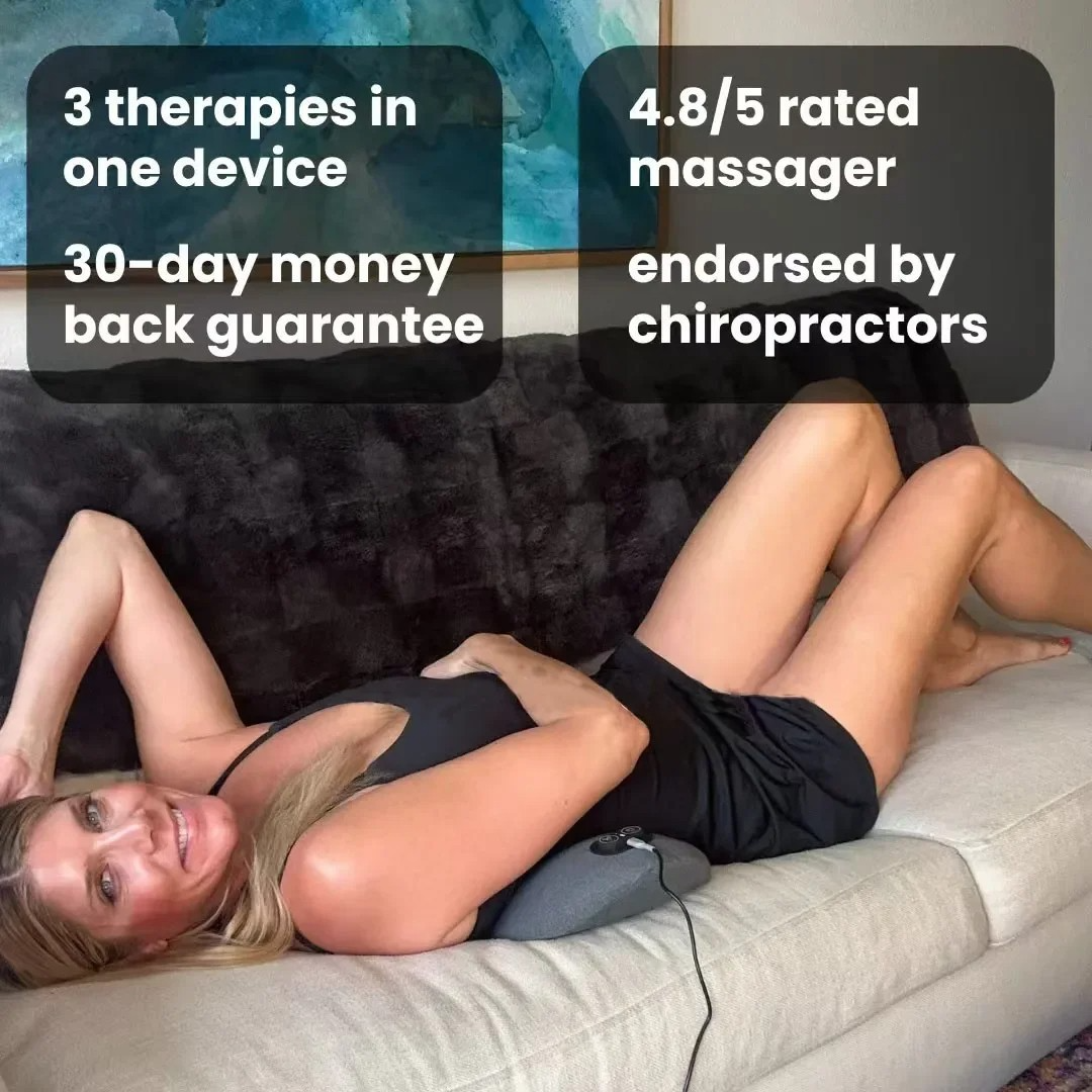 Back Massager with Heat, Vibration & Spinal Support β Relieve Sciatica, Lower Back Pain & Posture Stress | CureKin 3-in-1 Home Therapy