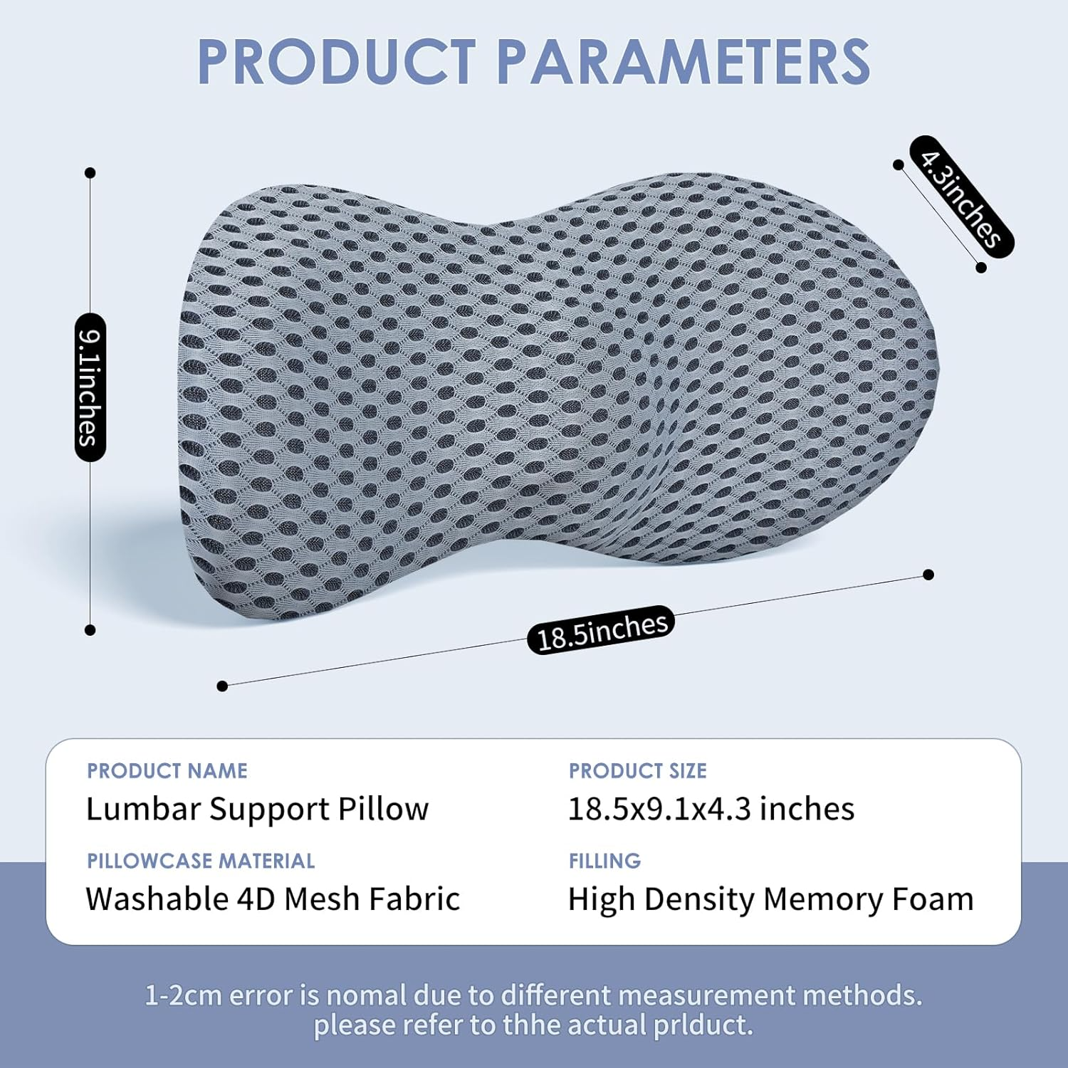 CureKin Ergonomic Lumbar Pillow – Memory Foam Support for Bed, Office & Car