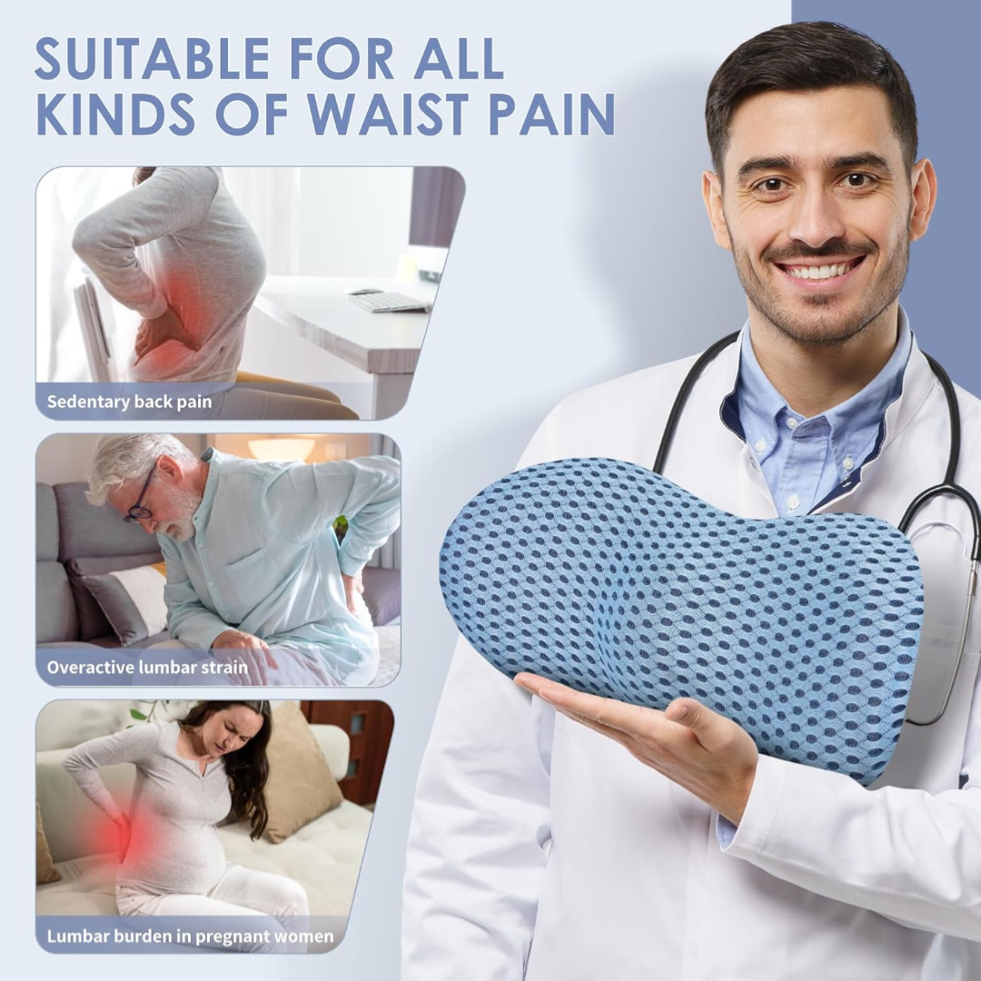 CureKin Ergonomic Lumbar Pillow – Memory Foam Support for Bed, Office & Car