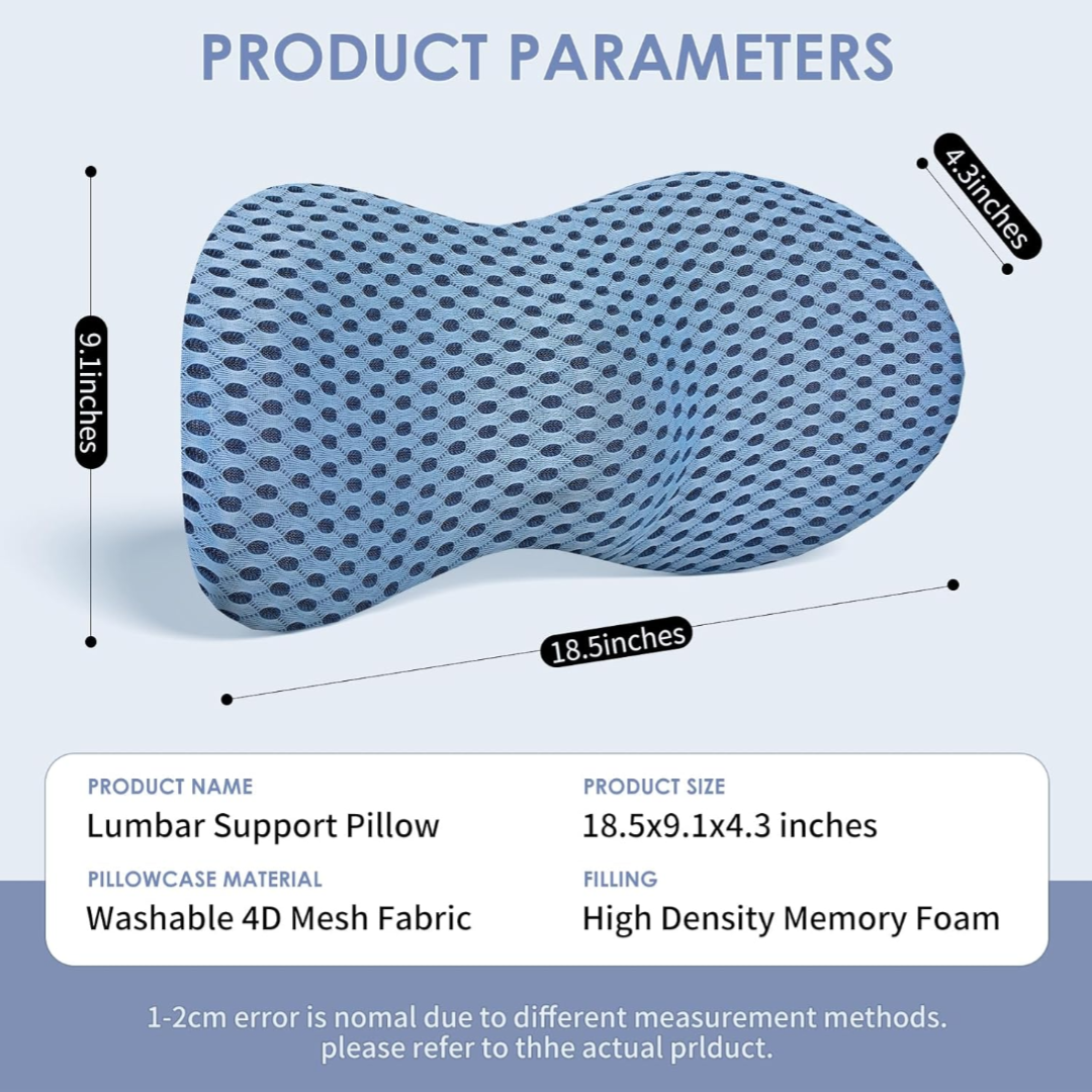CureKin Ergonomic Lumbar Pillow – Memory Foam Support for Bed, Office & Car