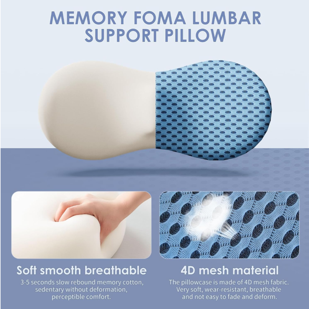 CureKin Ergonomic Lumbar Pillow – Memory Foam Support for Bed, Office & Car